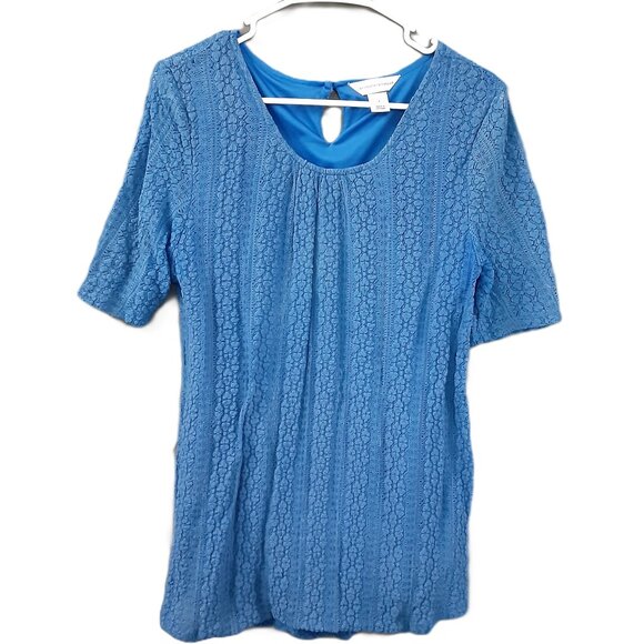 Christopher & Banks Womans Top Size LARGE Pullover Lined, Blue, Short Sleeve - Picture 1 of 8